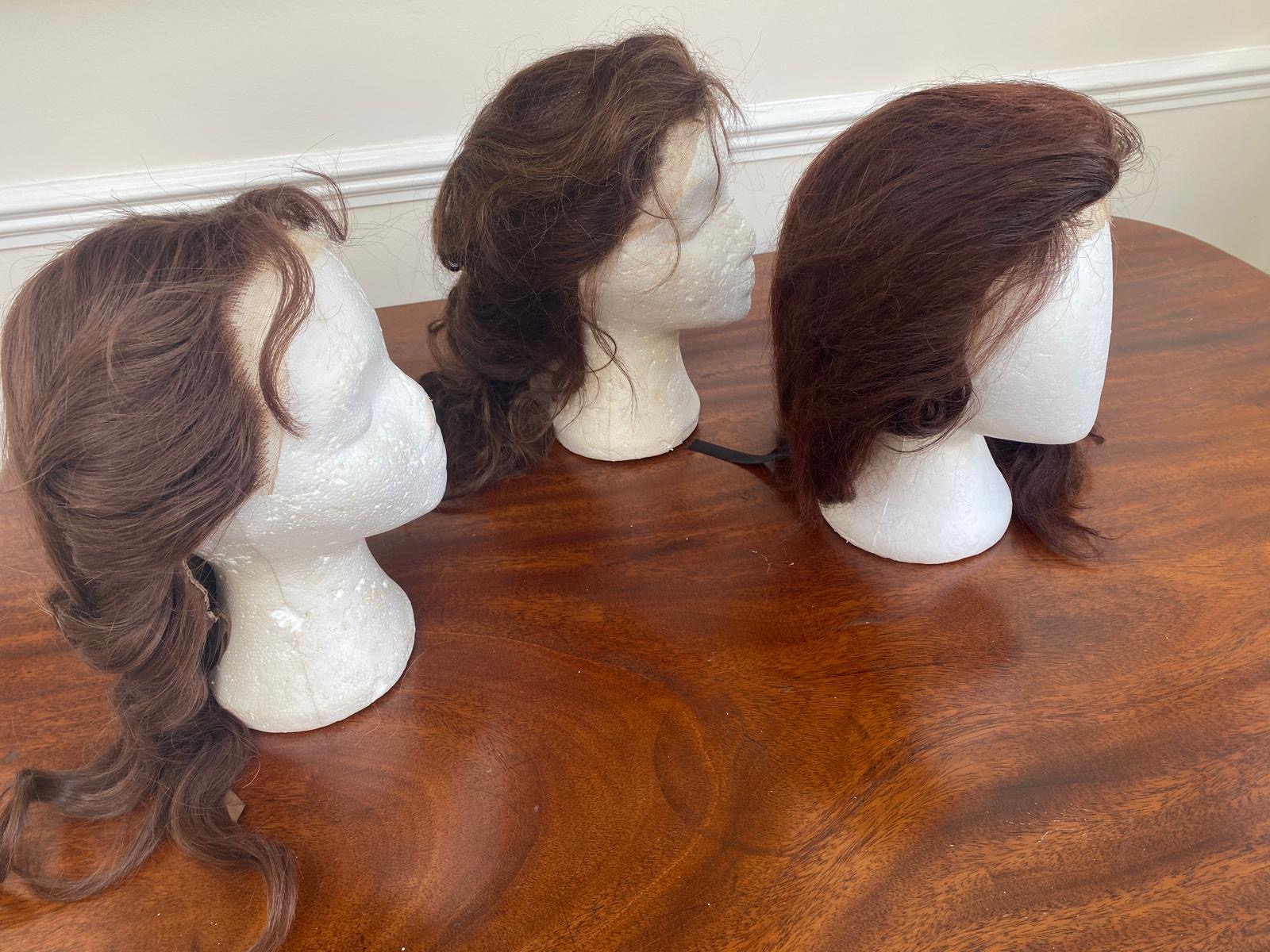 Three auburn real hair theatrical wigs with lacing (very good quality)